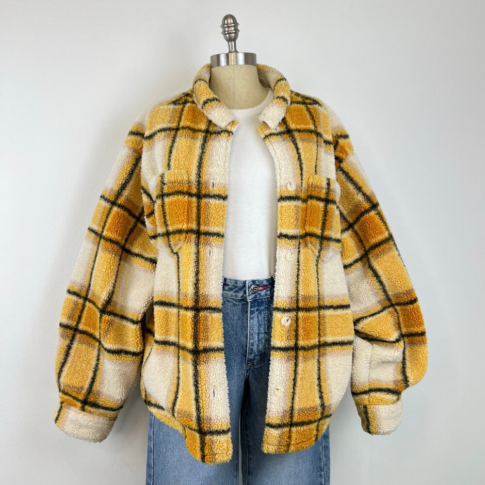 Sincerely Jules For Bandier Aspen Sherpa Jacket in Amber Plaid Shacket (Sz L) - Picture 10 of 11